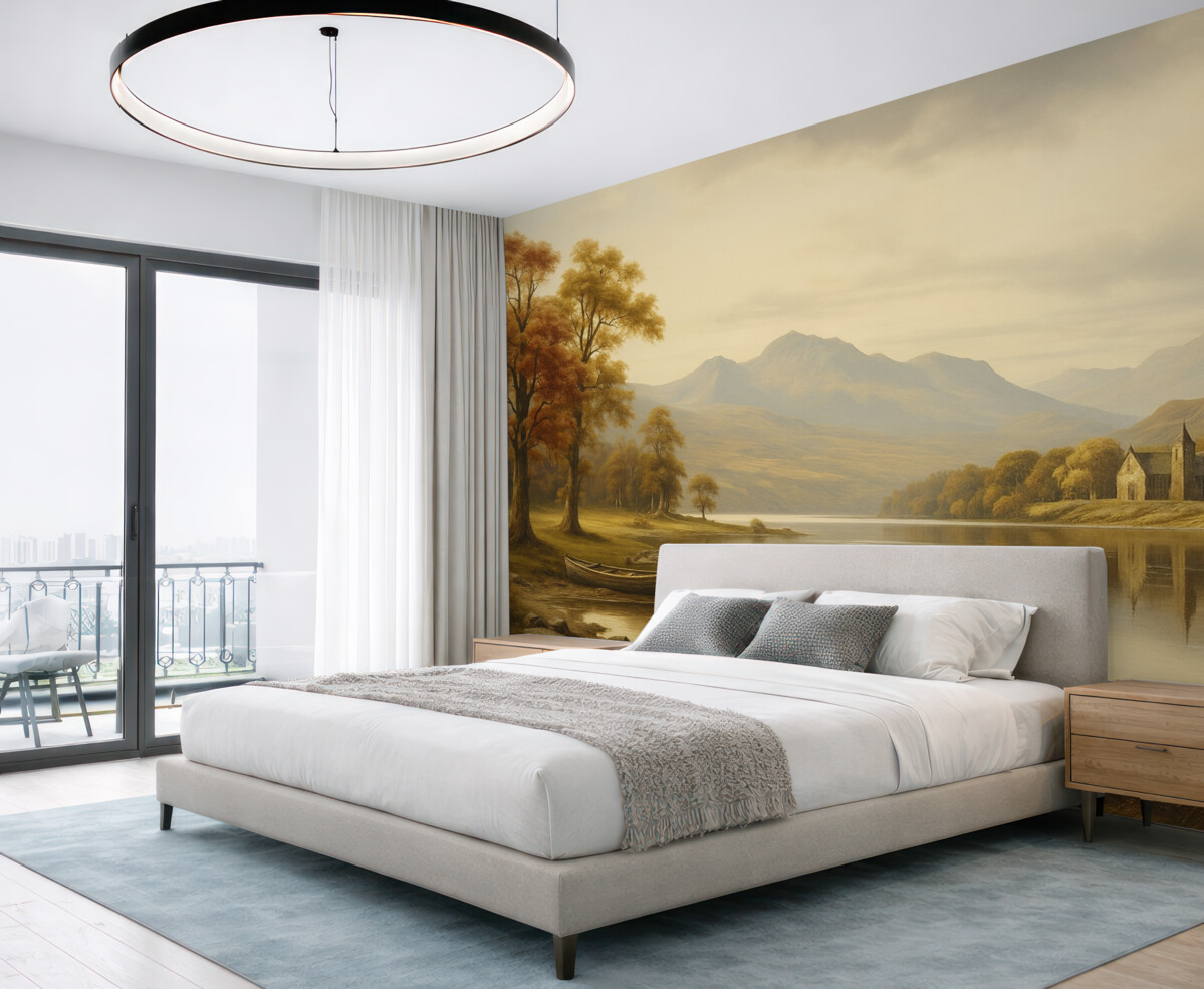 Fototapeta Pejzaż w akwareli stworzony w ciepłych odcieniach.