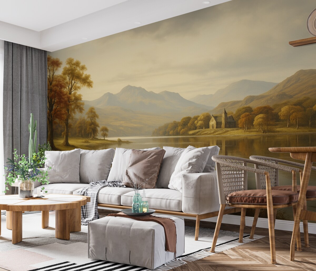 Fototapeta Pejzaż w akwareli stworzony w ciepłych odcieniach.