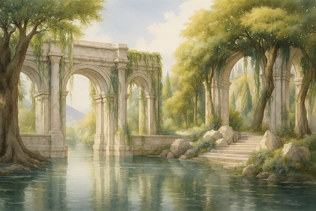 Fototapeta Obraz przedstawiający krajobraz w technice olejnej.