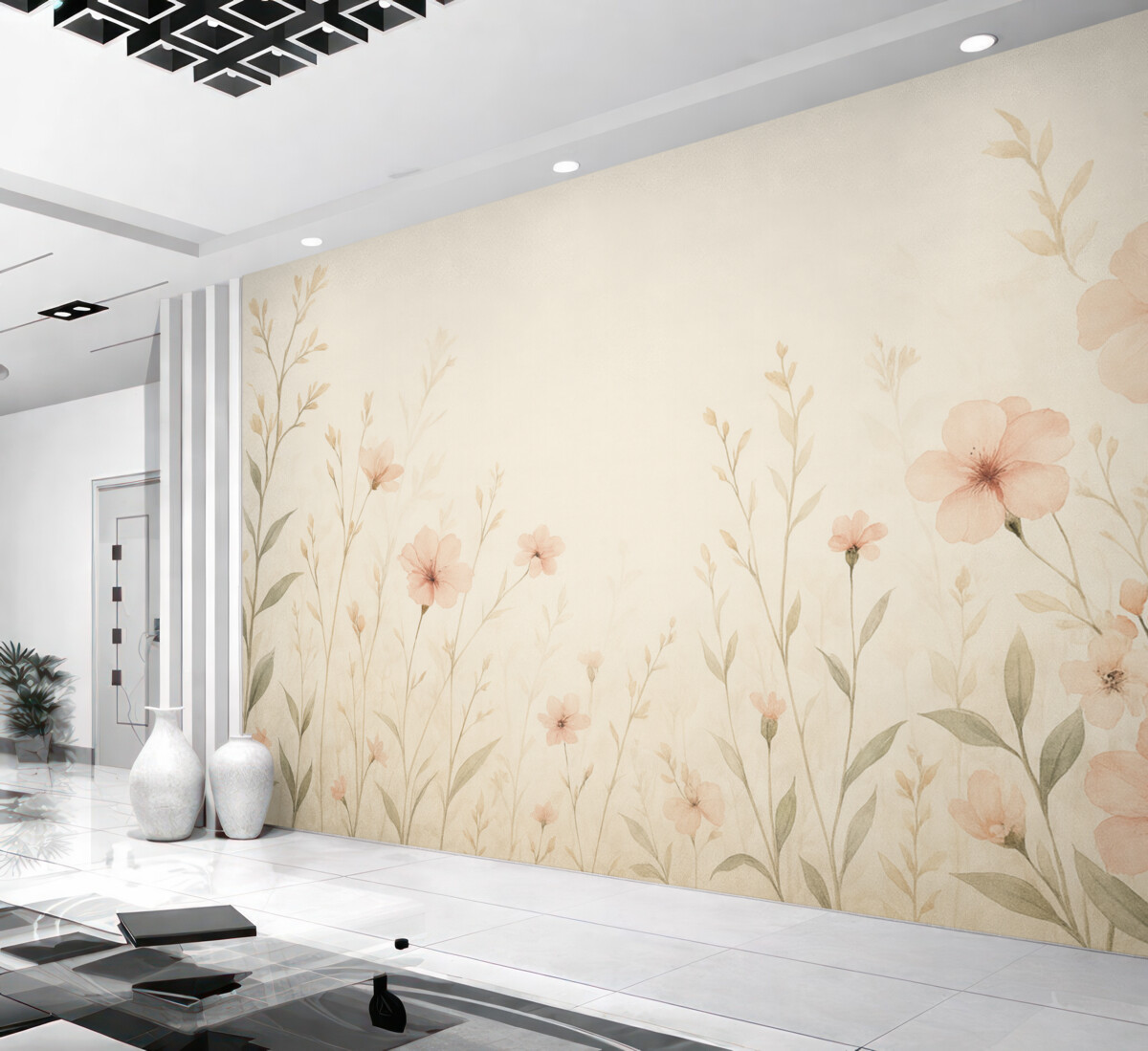 Fototapeta Kwiaty polne z kwiatami brzoskwiniowymi.