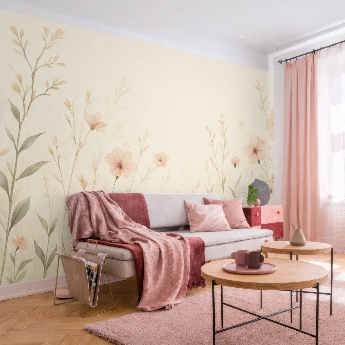 Fototapeta Kwiaty polne z kwiatami brzoskwiniowymi.