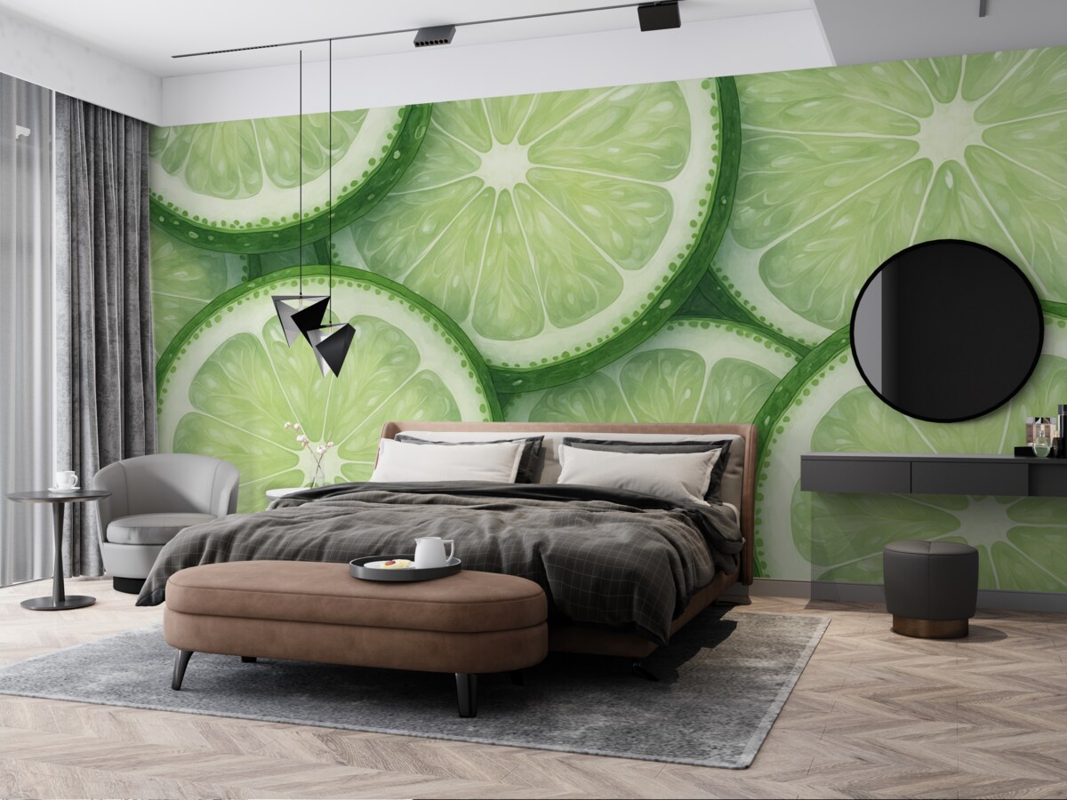 Fototapeta Cytrusowe kręgi naśladujące zielony ton akwareli.