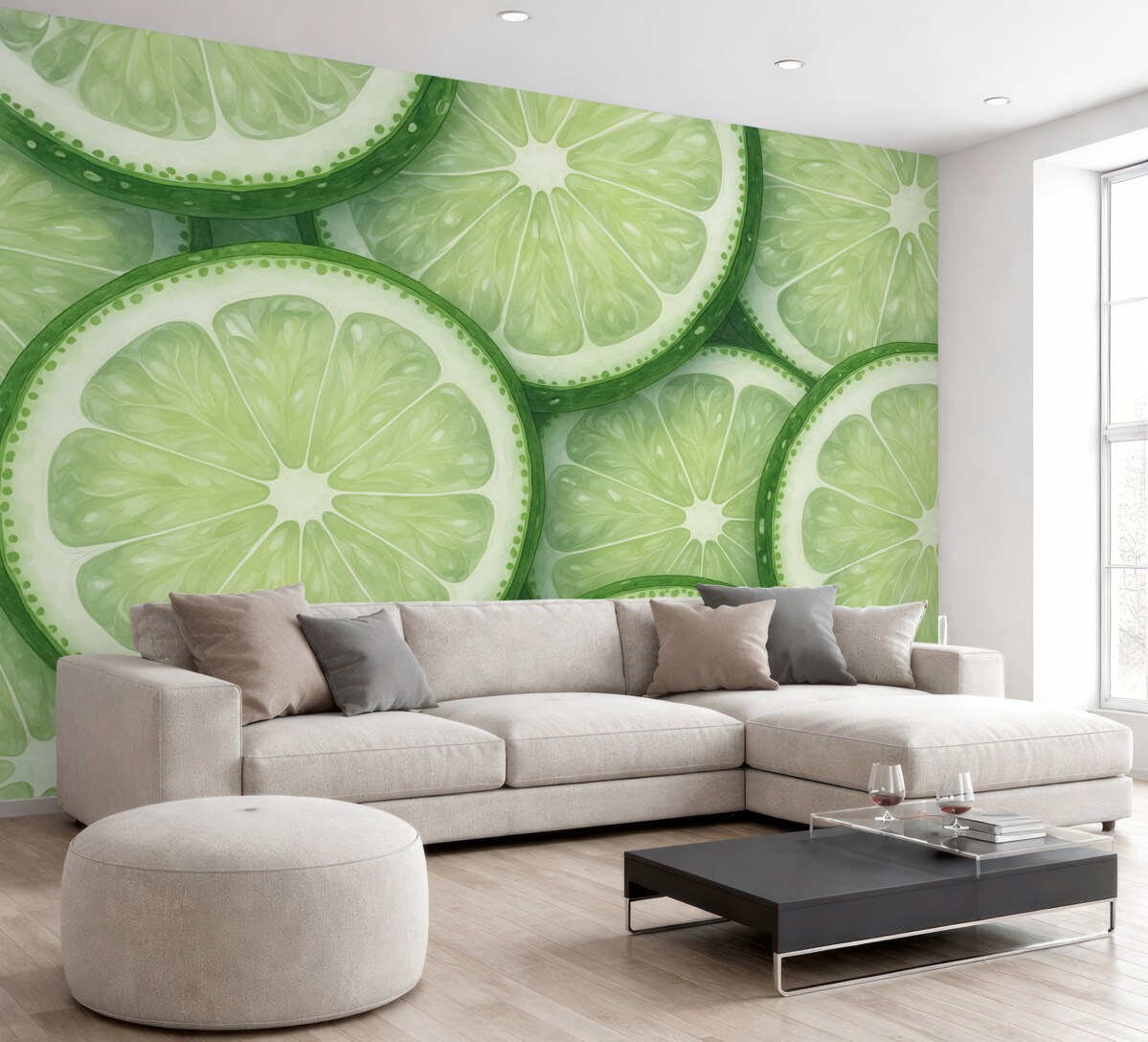 Fototapeta Cytrusowe kręgi naśladujące zielony ton akwareli.