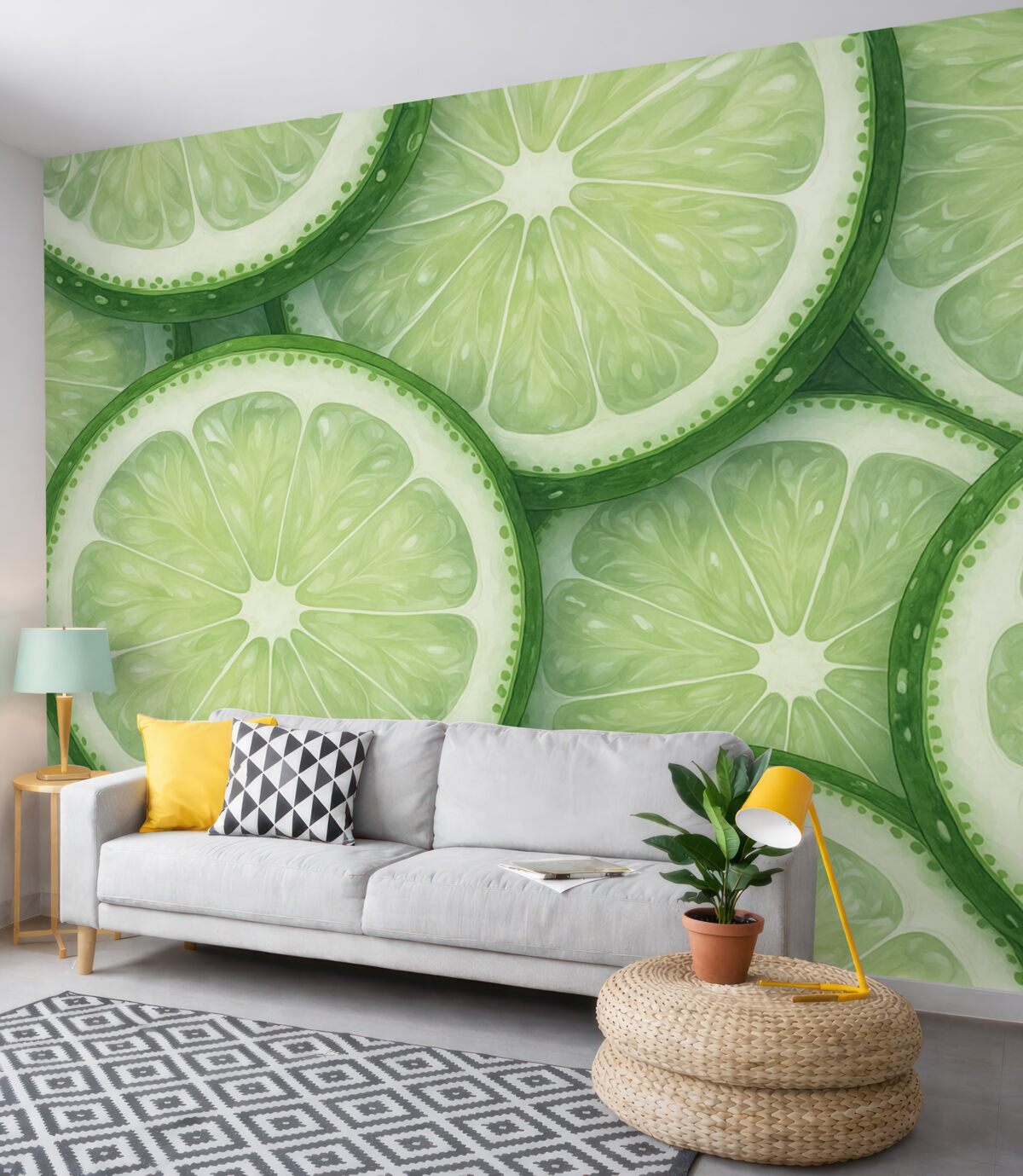 Fototapeta Cytrusowe kręgi naśladujące zielony ton akwareli.