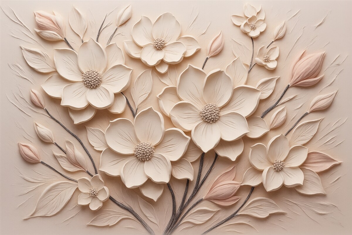 Fototapeta Różowe abstrakcyjne kwiaty naśladujące ruchy pędzla.