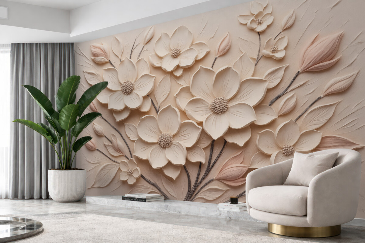 Fototapeta Różowe abstrakcyjne kwiaty naśladujące ruchy pędzla.