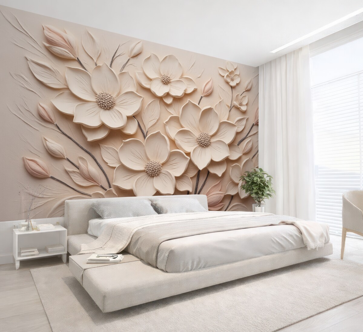 Fototapeta Różowe abstrakcyjne kwiaty naśladujące ruchy pędzla.