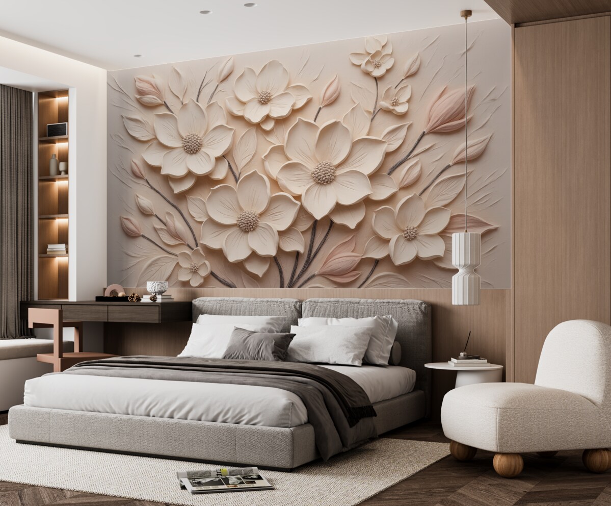 Fototapeta Różowe abstrakcyjne kwiaty naśladujące ruchy pędzla.