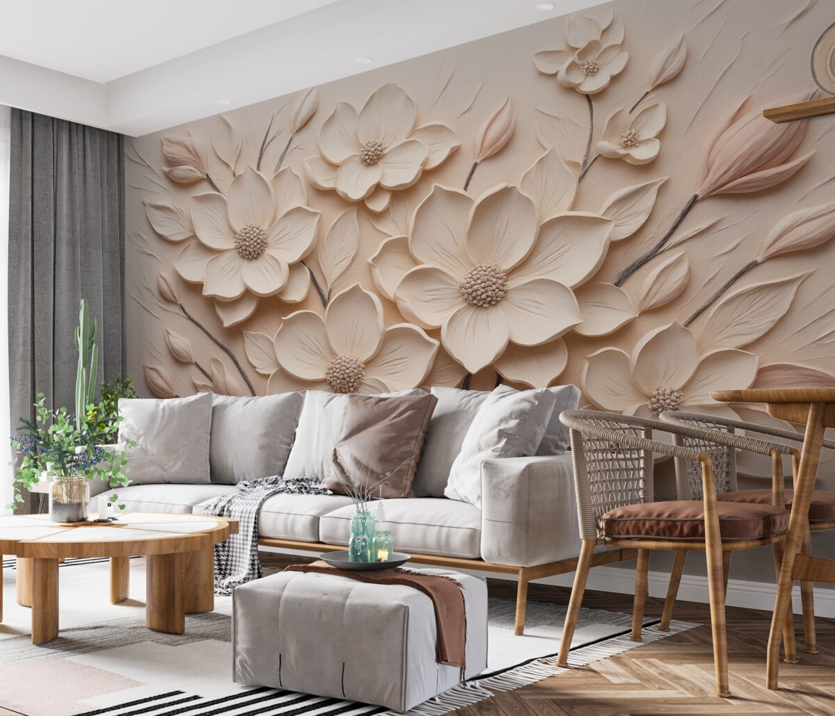 Fototapeta Różowe abstrakcyjne kwiaty naśladujące ruchy pędzla.