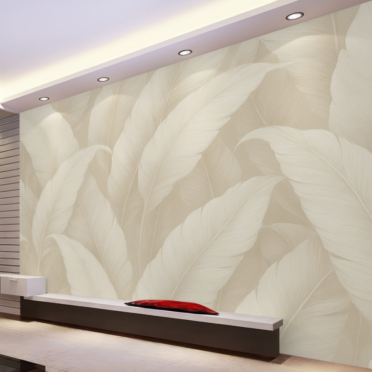 Fototapeta Stylowe liście bananowca w subtelnych kremowych tonach,