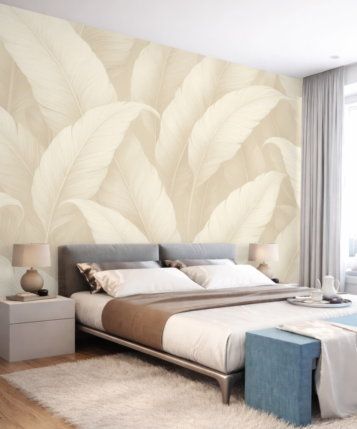 Fototapeta Stylowe liście bananowca w subtelnych kremowych tonach,