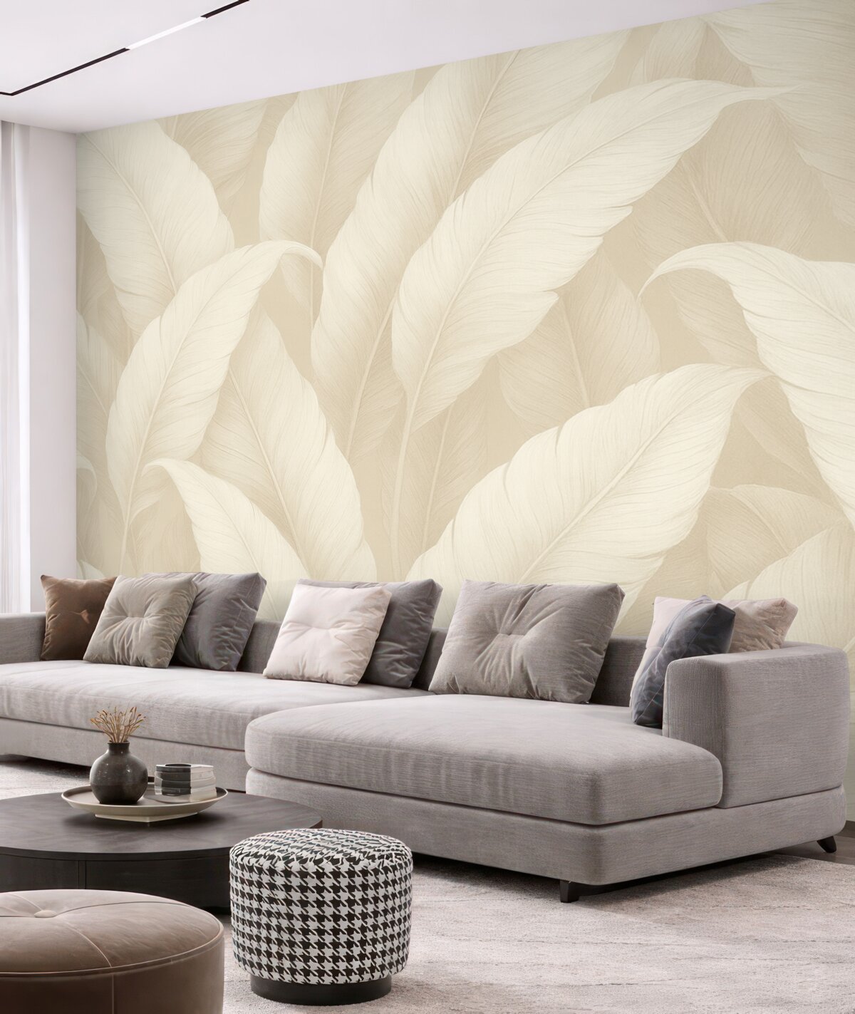 Fototapeta Stylowe liście bananowca w subtelnych kremowych tonach,