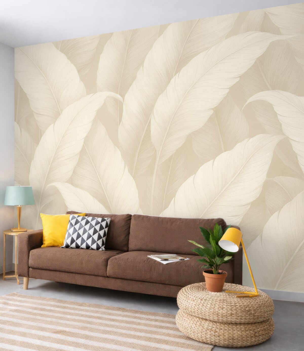 Fototapeta Stylowe liście bananowca w subtelnych kremowych tonach,
