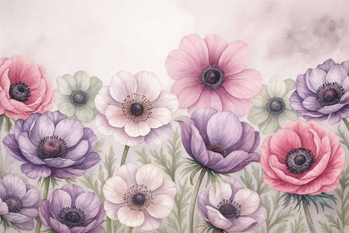 Fototapeta Wielkie, świetliste kwiaty do malowania akwarelą.