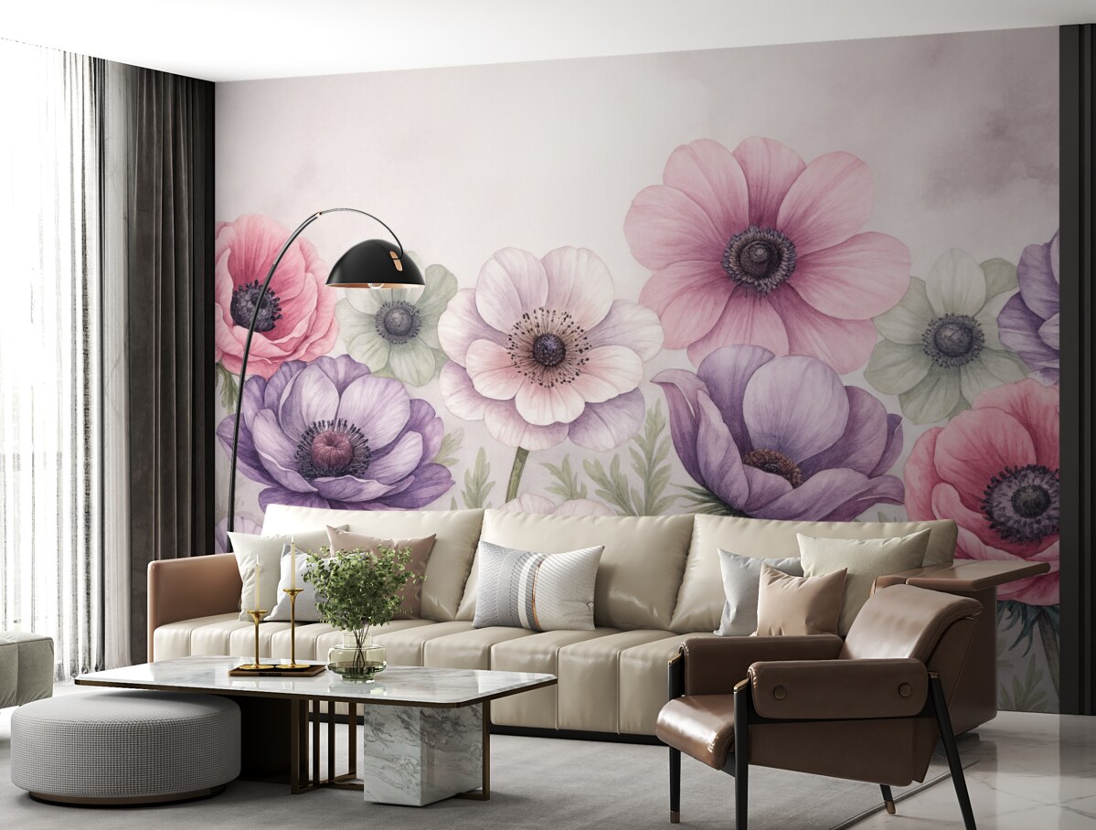 Fototapeta Wielkie, świetliste kwiaty do malowania akwarelą.