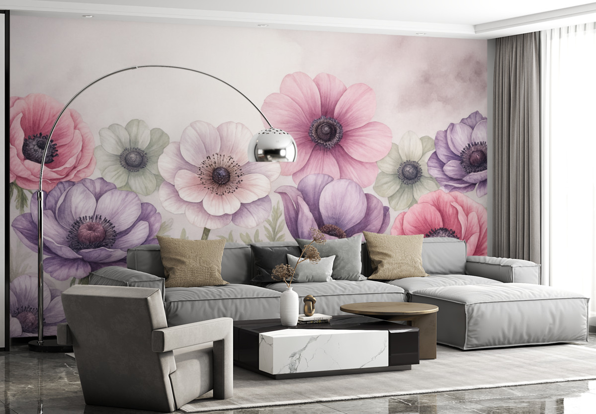 Fototapeta Wielkie, świetliste kwiaty do malowania akwarelą.