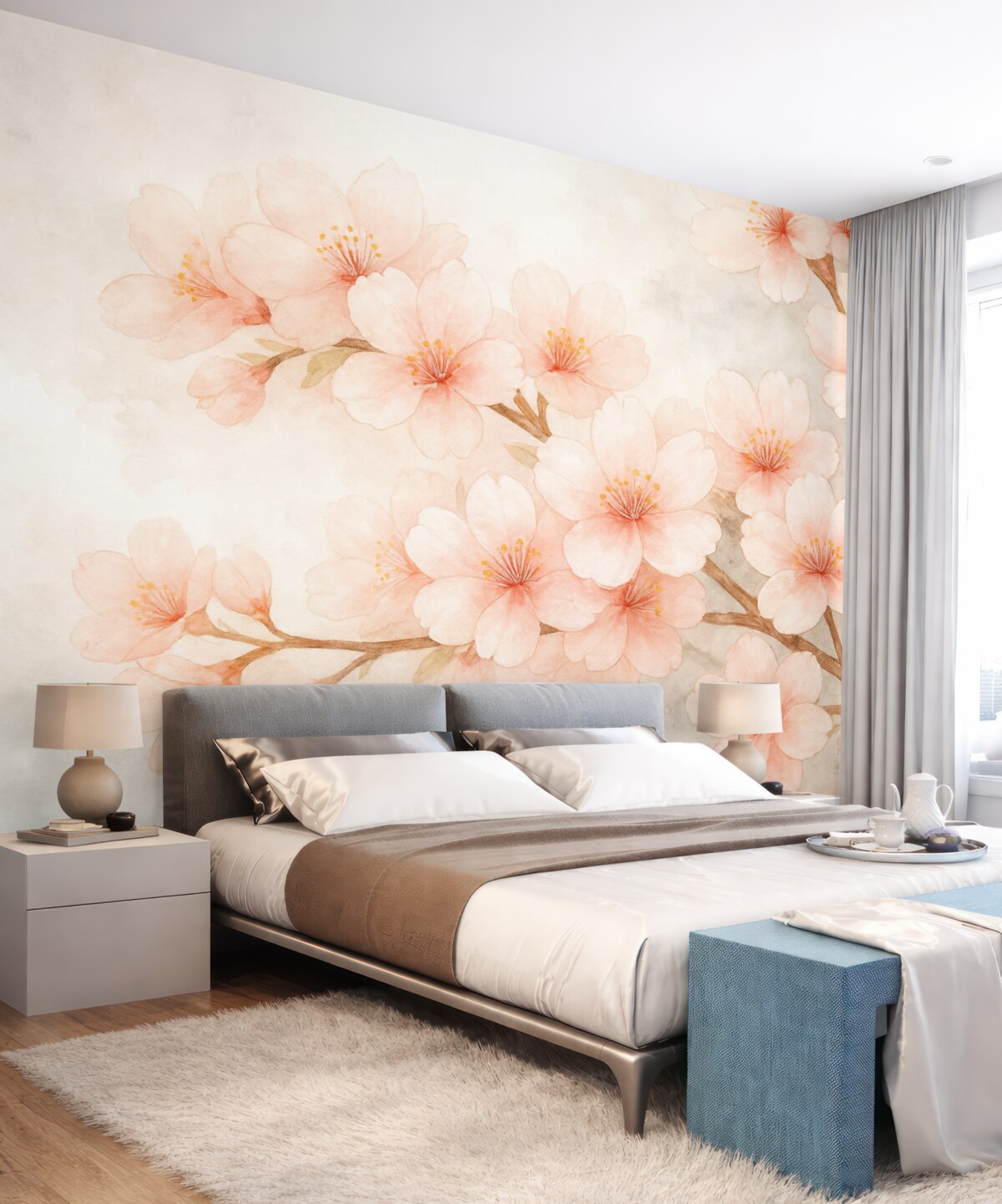 Fototapeta Łagodne gałązki z różowymi kwiatami.