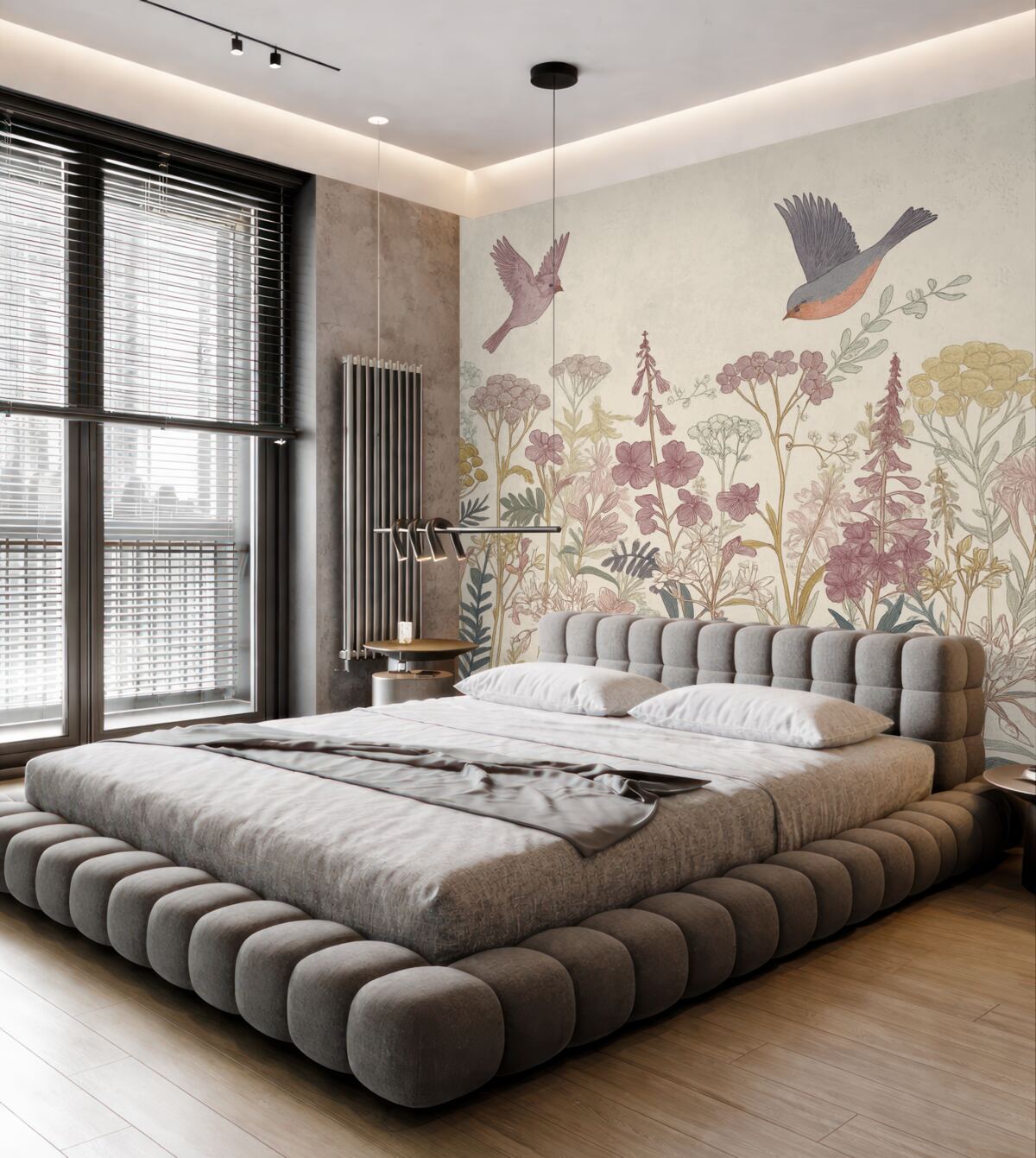 Fototapeta Malowane dzikie rośliny i ptaki.