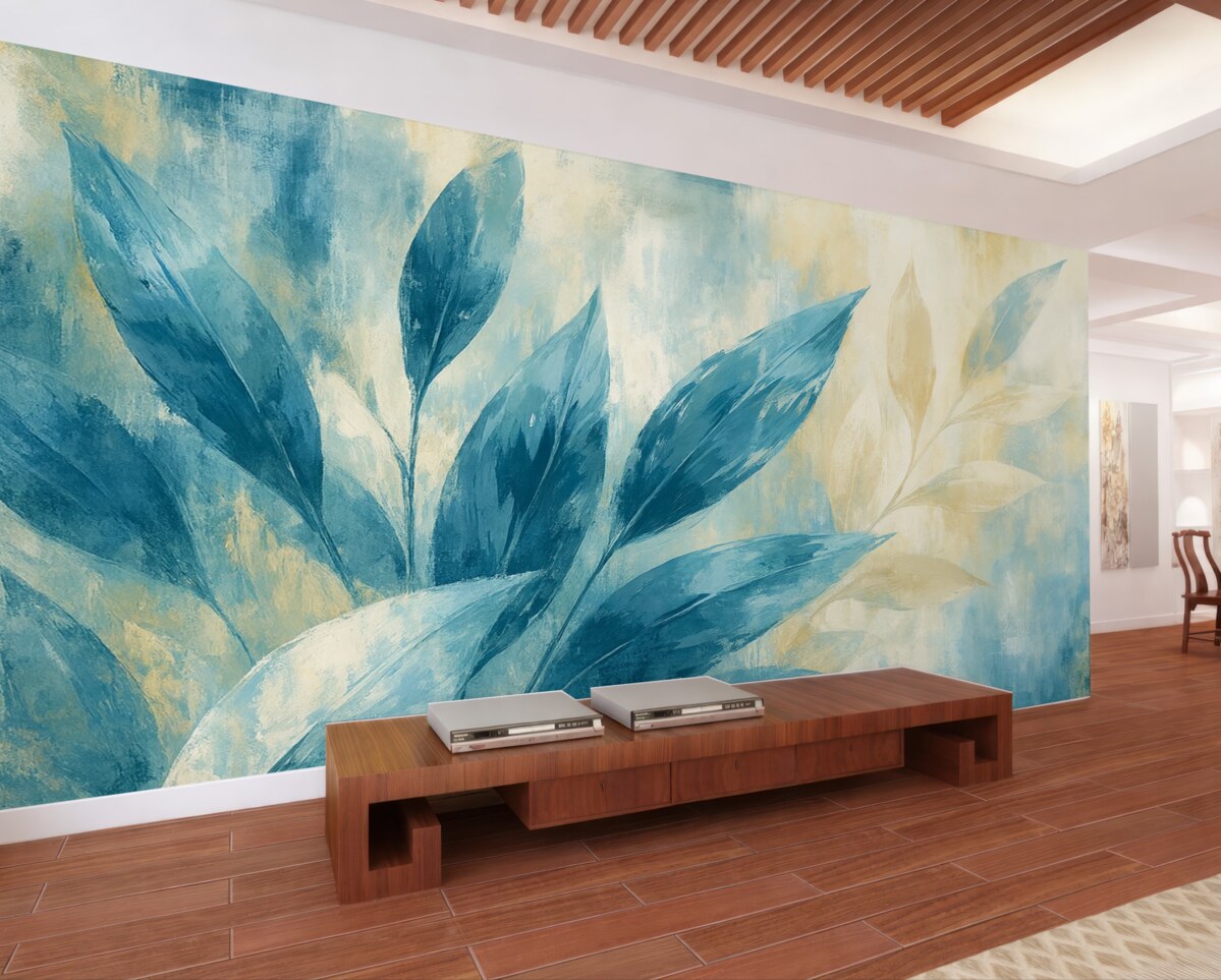 Fototapeta Niebieskie liście w stylu abstrakcyjnych smug.