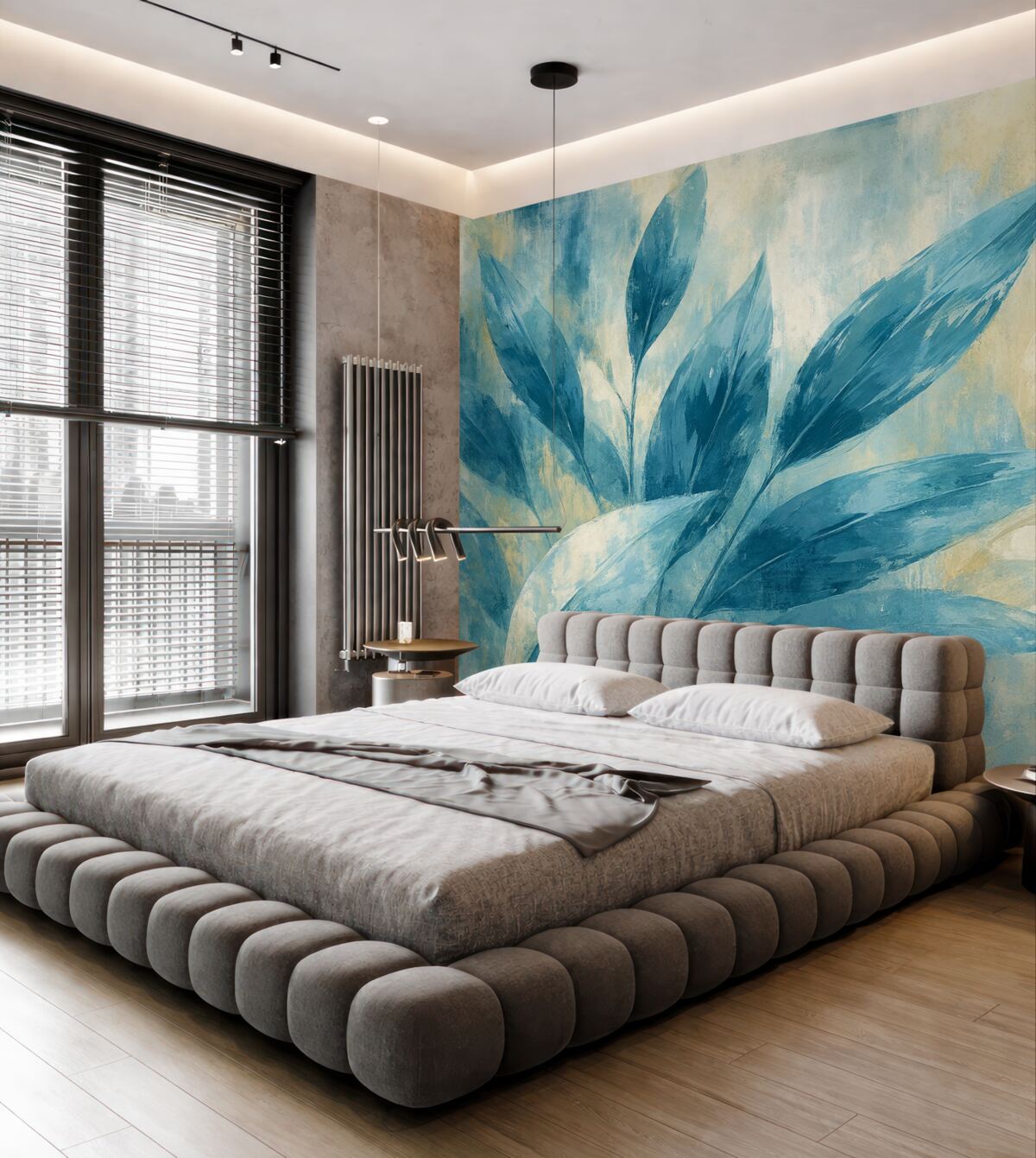 Fototapeta Niebieskie liście w stylu abstrakcyjnych smug.