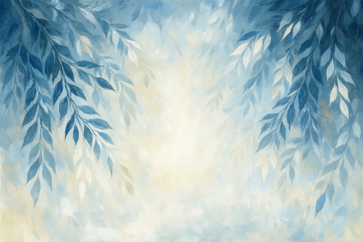 Fototapeta abstrakcyjne niebieskie liście z pociągnięciami w stylu malarstwa olejnego