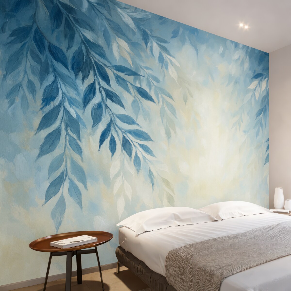 Fototapeta abstrakcyjne niebieskie liście z pociągnięciami w stylu malarstwa olejnego