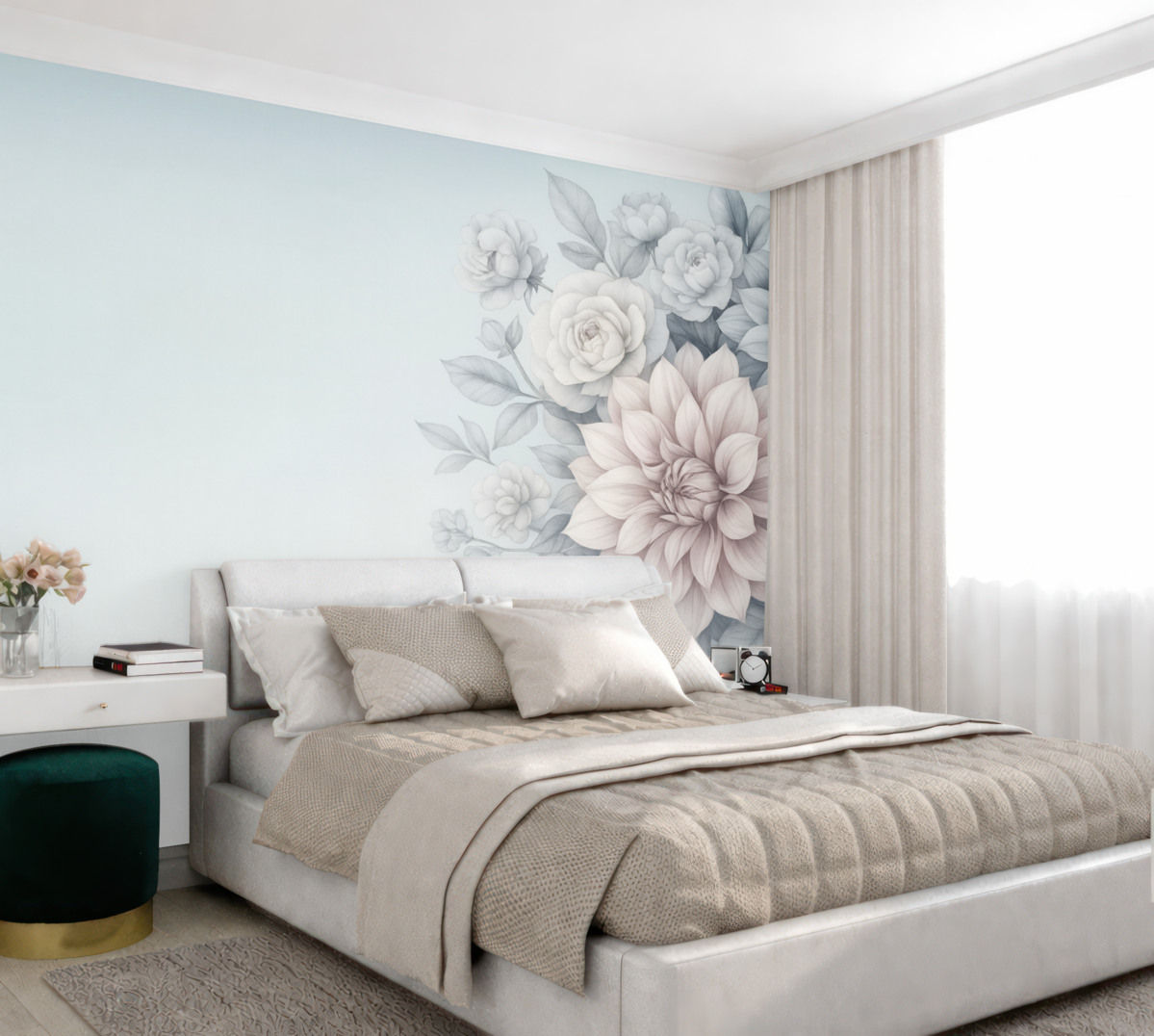 Fototapeta bukiet chryzantem na szaro-niebieskim tle