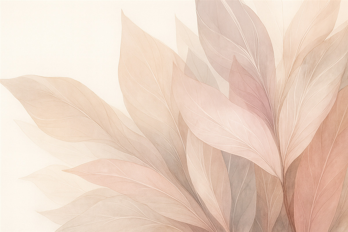 Fototapeta Abstrakcyjna kompozycja liści w jasnych odcieniach.