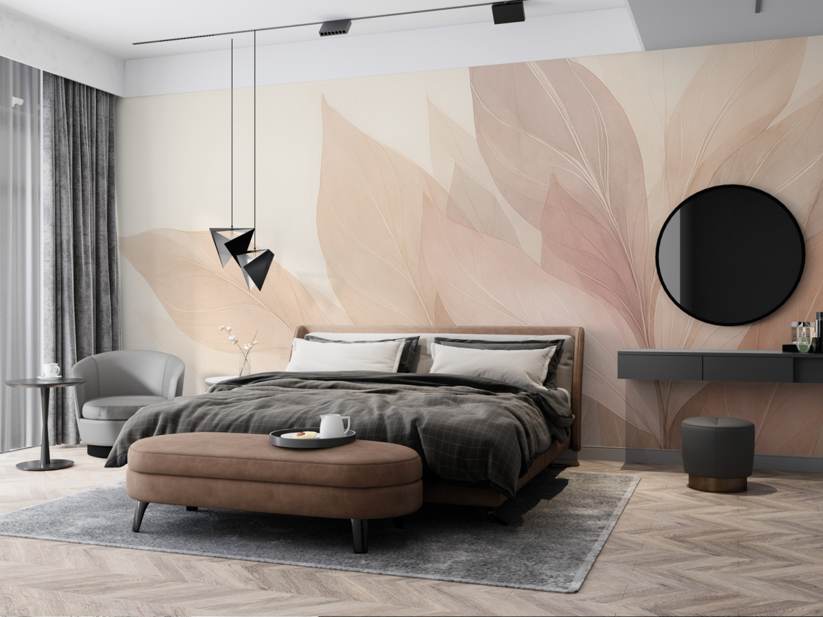 Fototapeta Abstrakcyjna kompozycja liści w jasnych odcieniach.