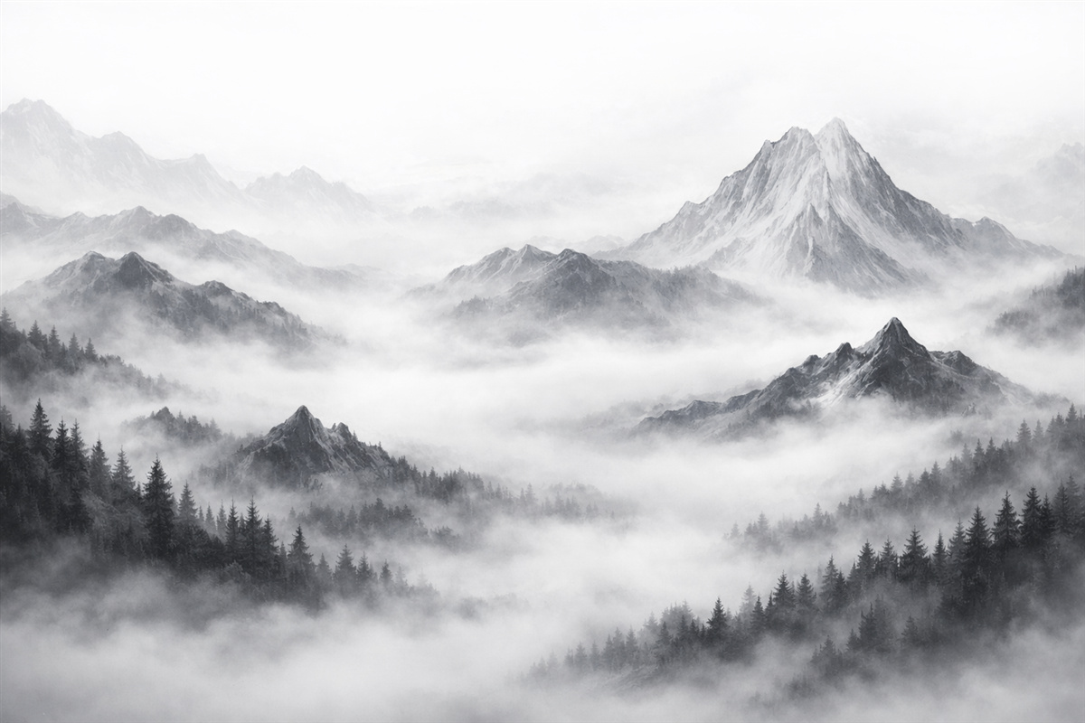 Fototapeta Minimalistyczny górski pejzaż w mroku.