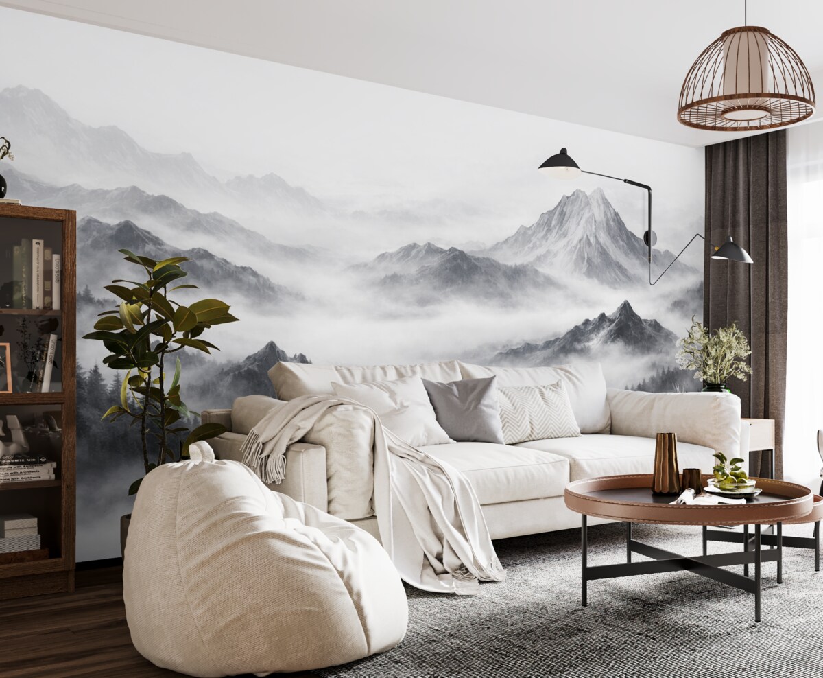 Fototapeta Minimalistyczny górski pejzaż w mroku.