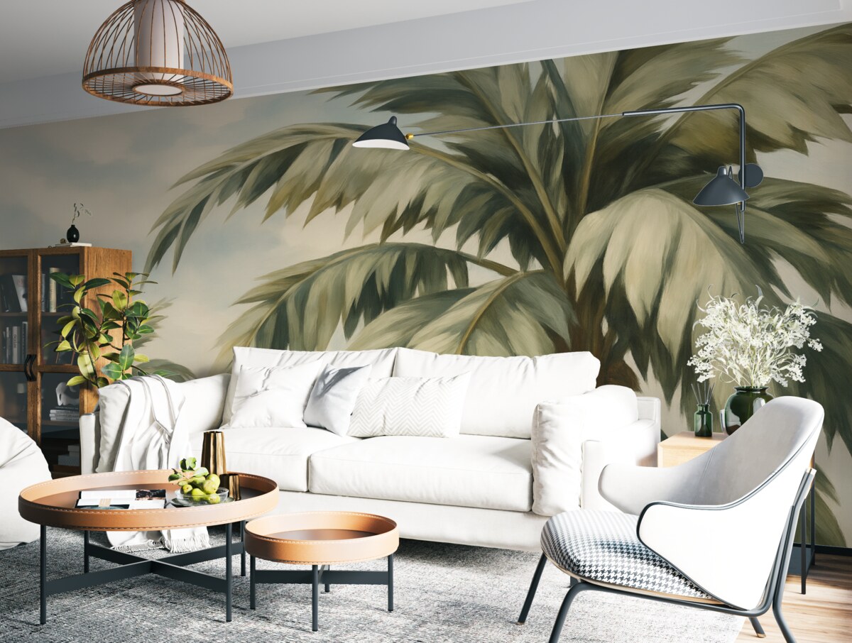 Fototapeta Palma w scenerii niebiańskiej.