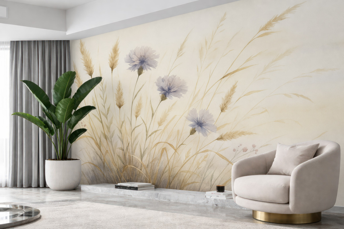 Fototapeta Dzikie rośliny w suchej trawie jako imitacja akwareli.