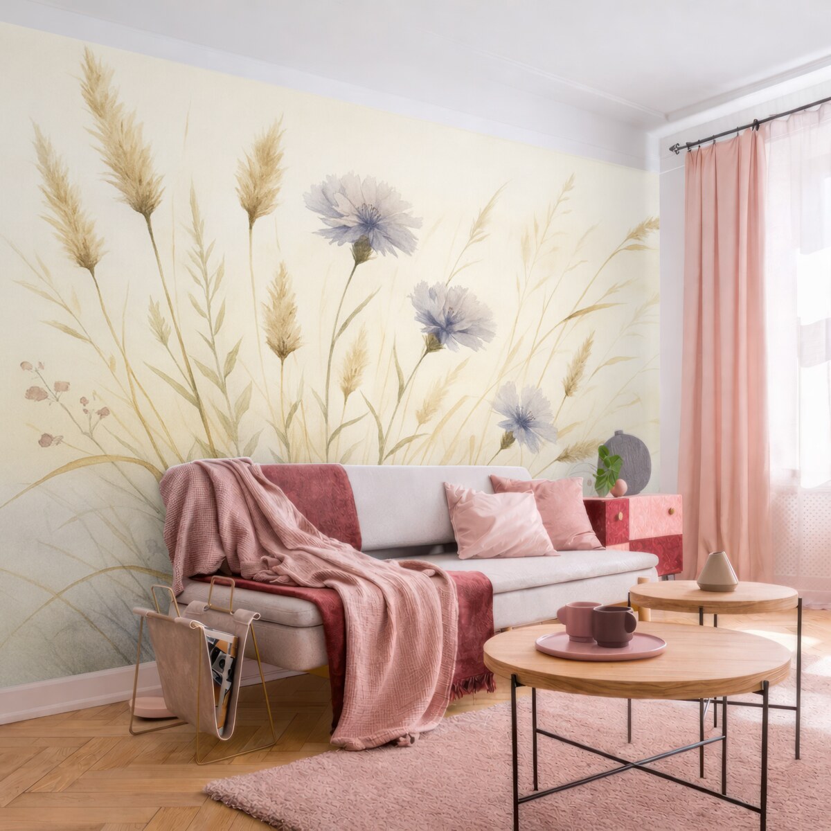 Fototapeta Dzikie rośliny w suchej trawie jako imitacja akwareli.