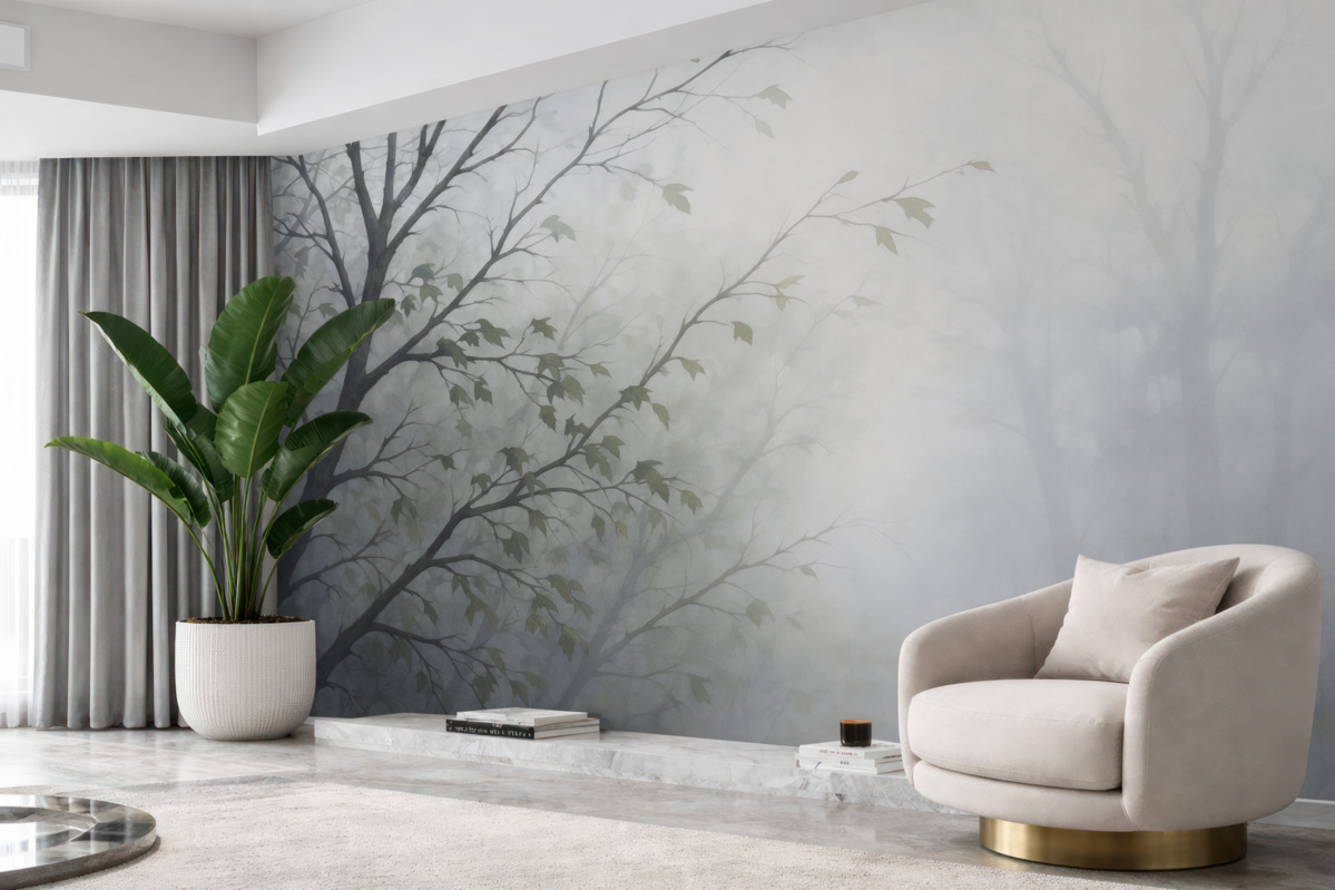 Fototapeta Kształty konarów drzew oraz cienie przypominające akwarelę.