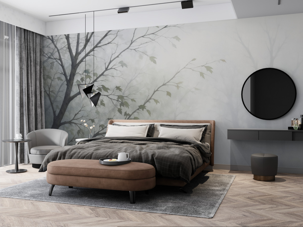 Fototapeta Kształty konarów drzew oraz cienie przypominające akwarelę.