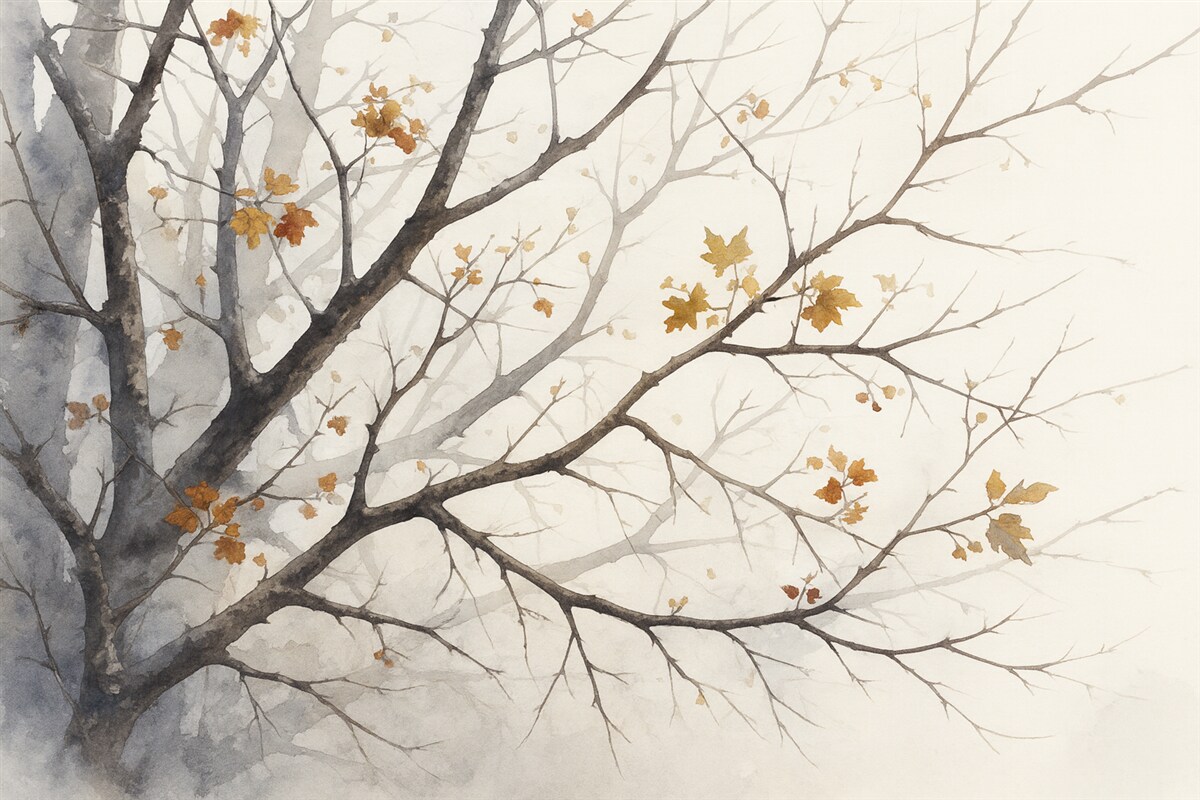 Fototapeta Zarysy konarów drzew przypominają akwarelę.