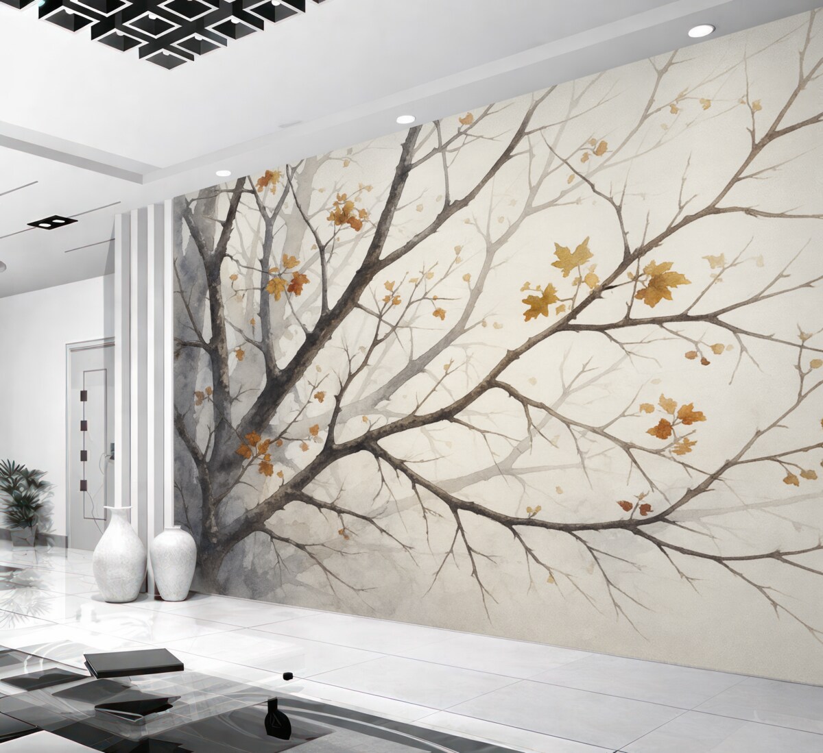 Fototapeta Zarysy konarów drzew przypominają akwarelę.