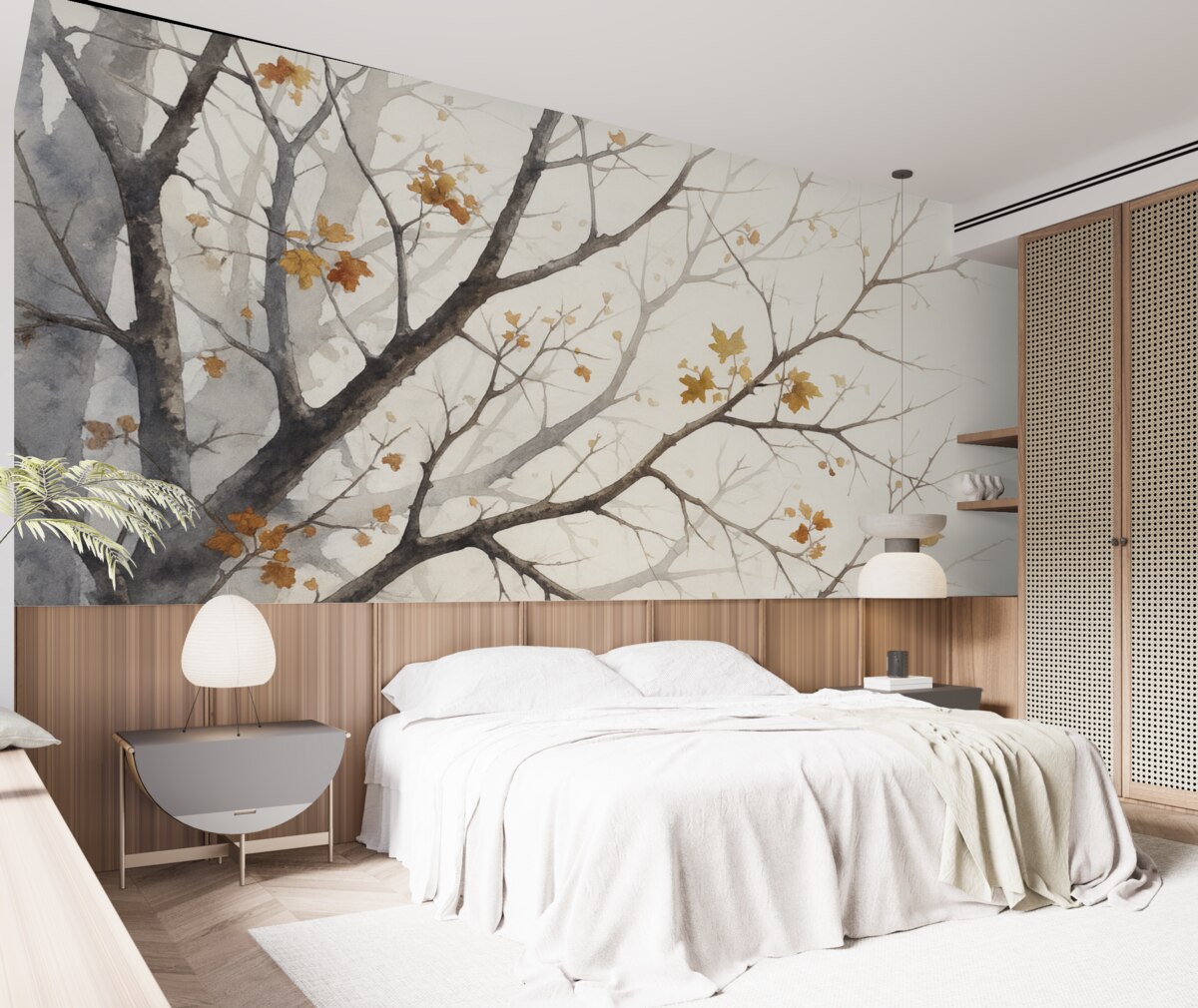 Fototapeta Zarysy konarów drzew przypominają akwarelę.