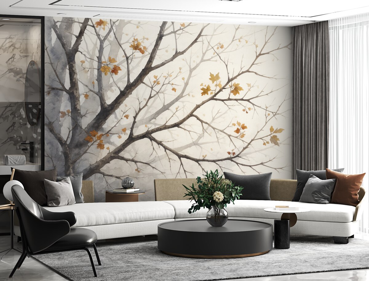 Fototapeta Zarysy konarów drzew przypominają akwarelę.