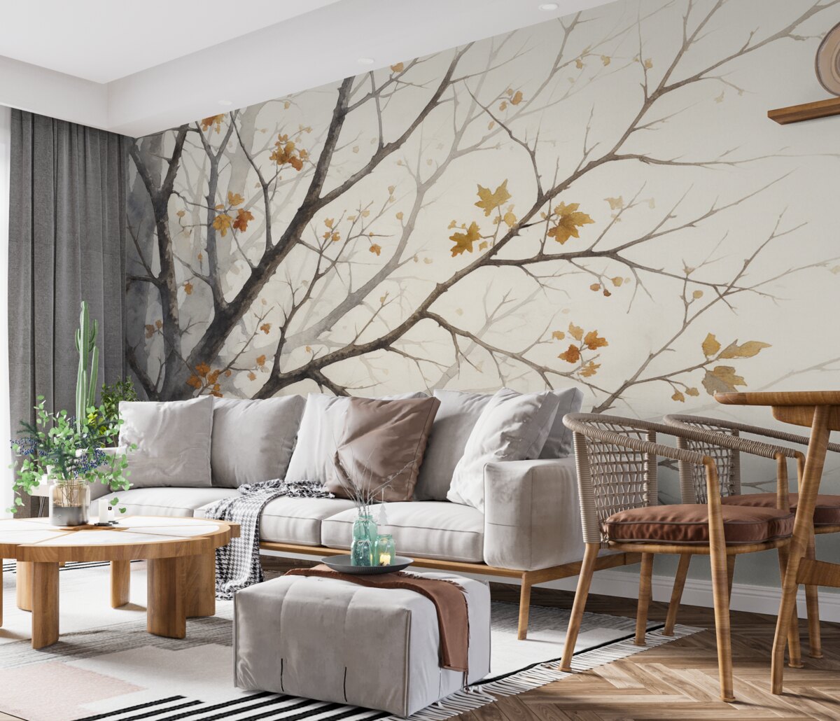 Fototapeta Zarysy konarów drzew przypominają akwarelę.