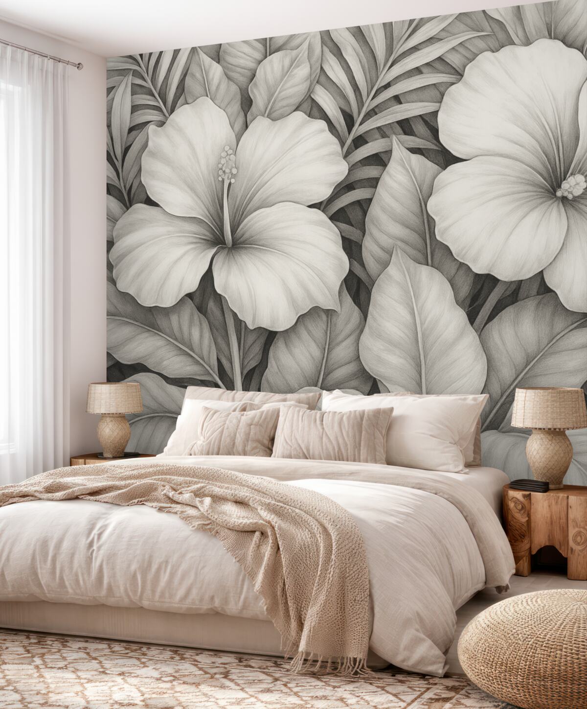 Fototapeta Tropikalne liście oraz kwiaty.