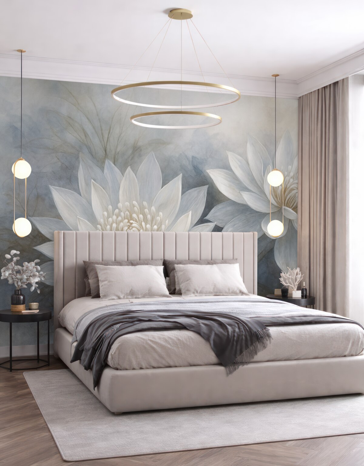 Fototapeta Zestaw akwarelowych kwiatów na ścianie w stylu grunge.