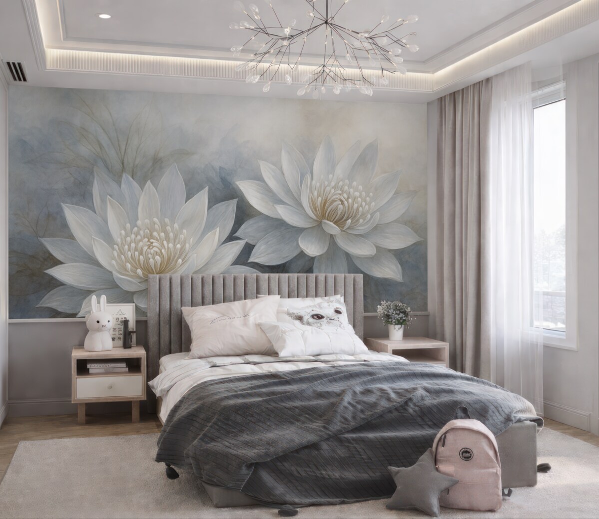 Fototapeta Zestaw akwarelowych kwiatów na ścianie w stylu grunge.