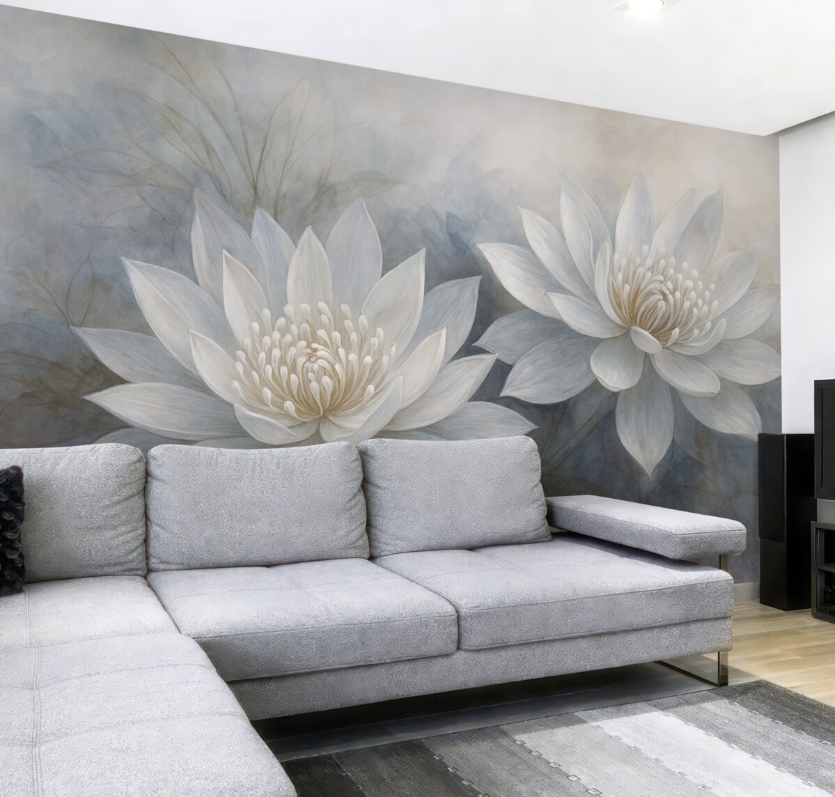 Fototapeta Zestaw akwarelowych kwiatów na ścianie w stylu grunge.