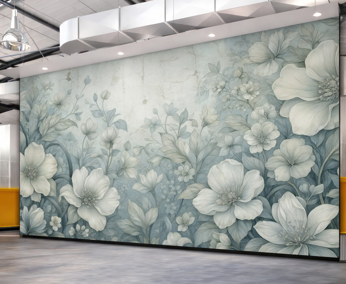 Fototapeta Fantazyjnie przedstawione kwiaty na murze.