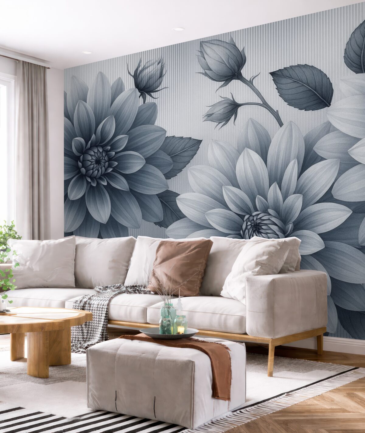 Fototapeta Pokaźne kwiaty za taflą.