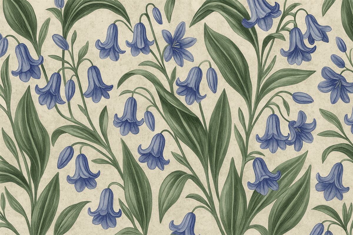 Fototapeta Szczegółowe kwiaty dzwonka na murze akwarela.