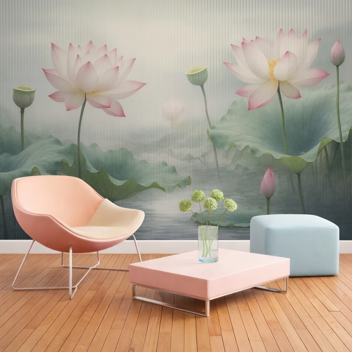 Fototapeta Widok kwiatów lotosu za oknem.