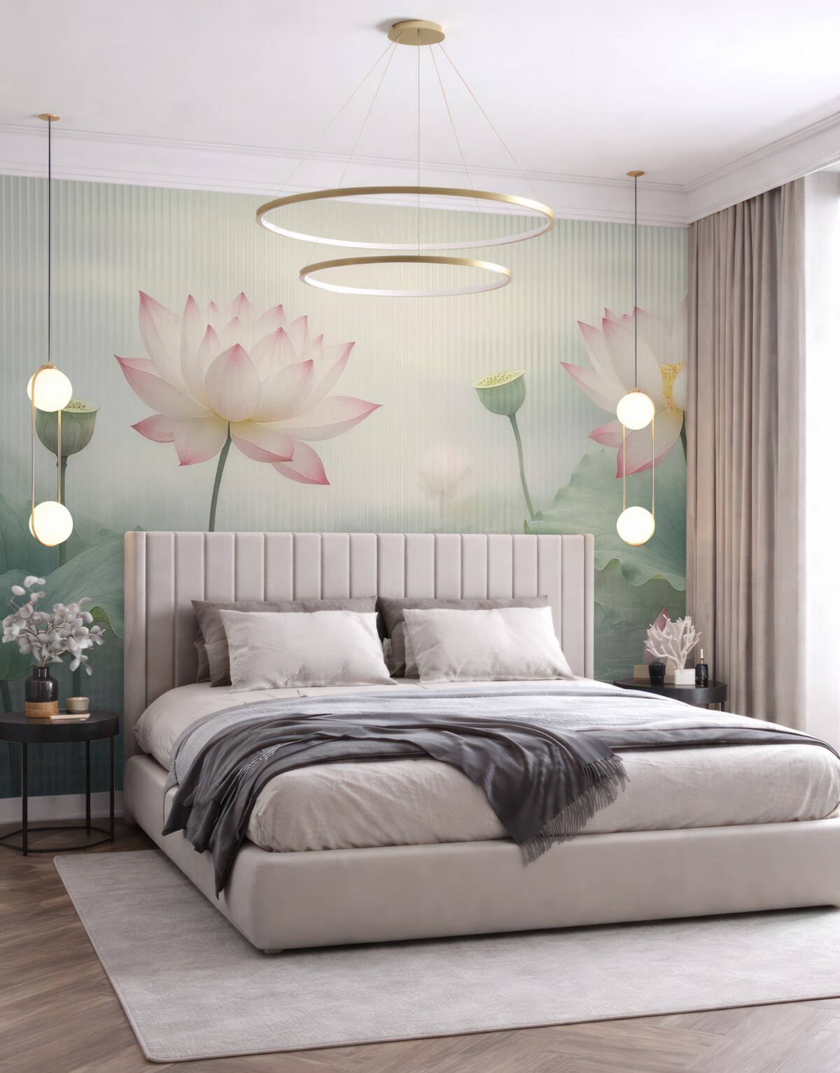 Fototapeta Widok kwiatów lotosu za oknem.